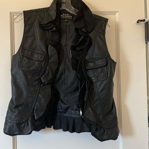 Montana Clothing Company small black Leather Vest with front ruffle
